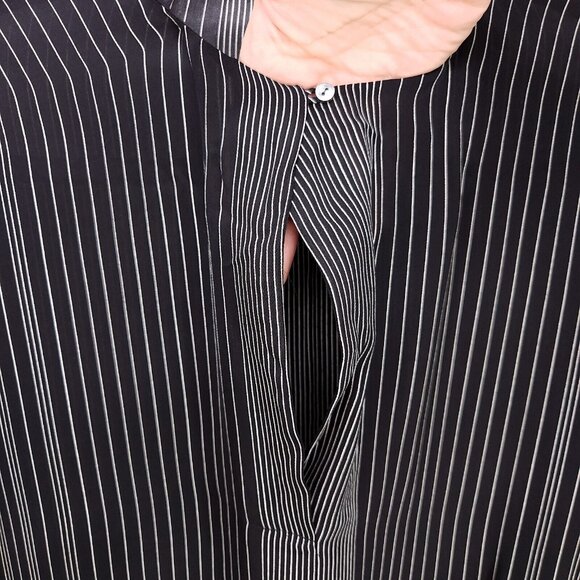 Vince Silk Tunic Top Size 2 Sheer Black Striped Elegant Professional Blouse - Picture 3 of 14